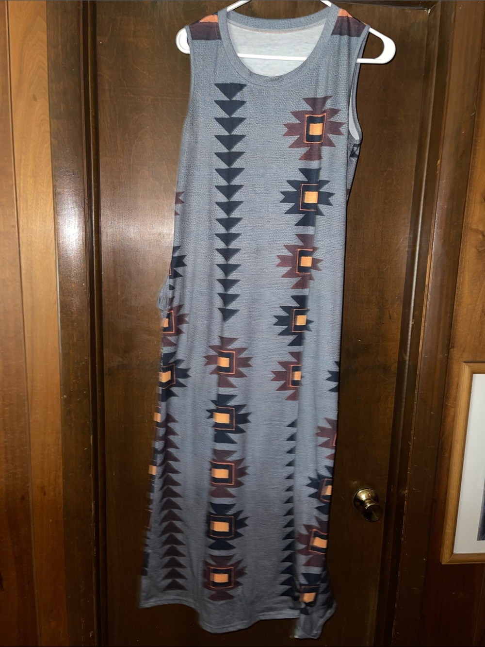 Source Unknown Gray Tribal Maxi Dress with Orange & Black Accents